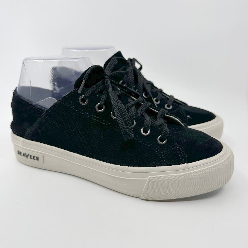 Seavees Sausalito Sneakers Platform Lace Up Shoes Suede Black Womens Size US 6.5